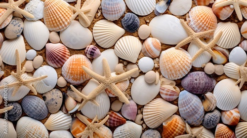 a pile of different colored shells photo