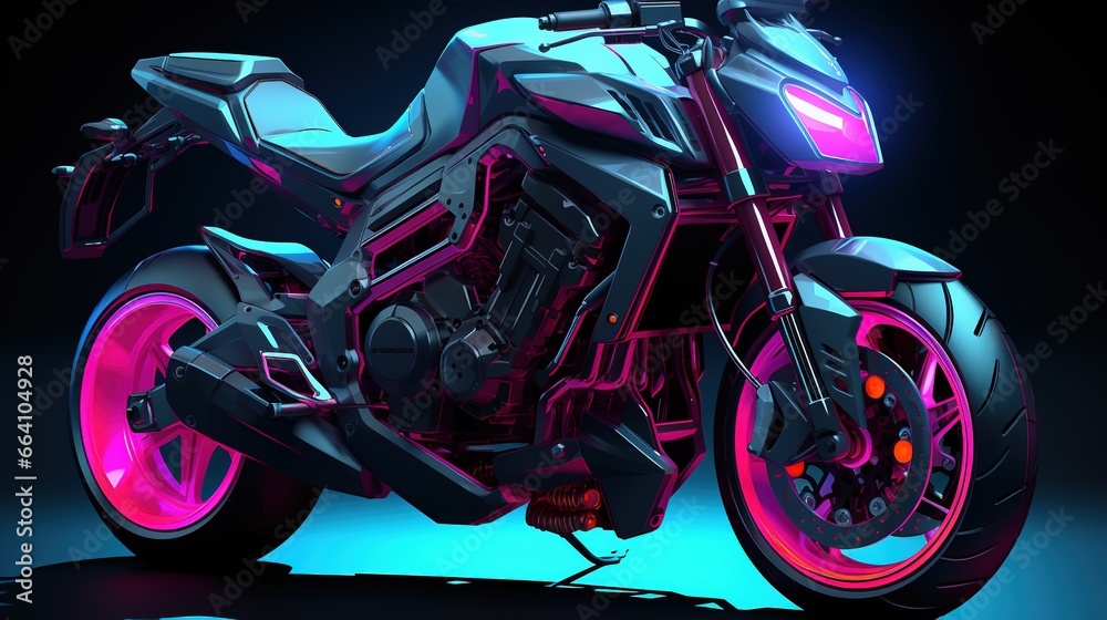 cyberpunk motorcycle in neon style. Fantasy concept , Illustration painting.