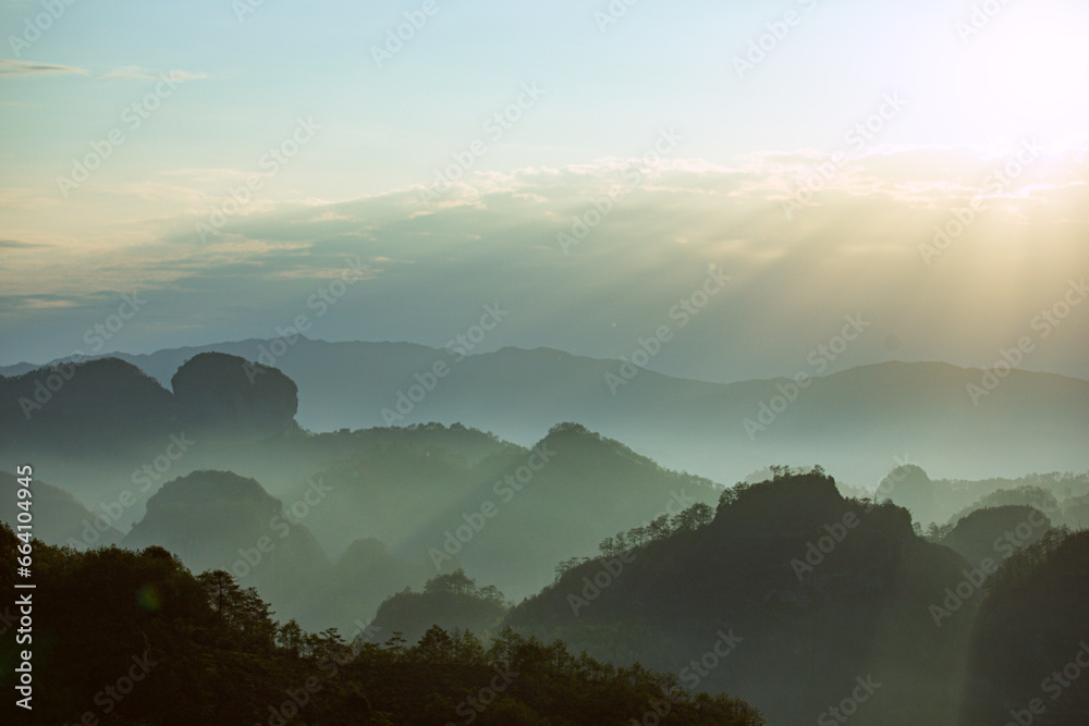 Wuyishan, Wuyishan City, Fujian Province - Aerial view of cityscape and mountains