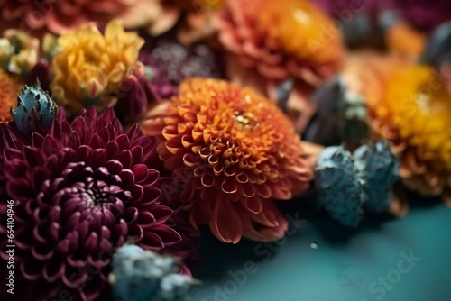 Close-up of a unique arrangement on a vibrant surface. Generative AI