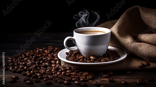 A cup of black coffee with coffee beans. Generation AI