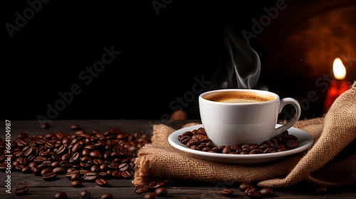 A cup of black coffee with coffee beans. Generation AI