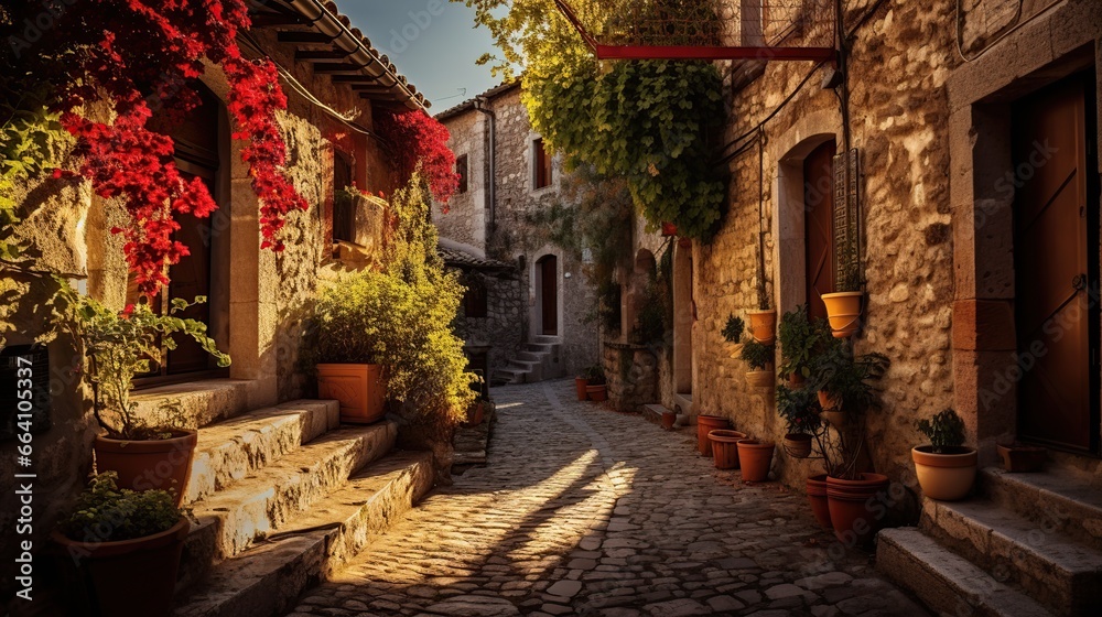 European Village landscape, from the coastal charm to scenic vineyards and historic villages, culminating in a serene sunset. Celebrate the timeless essence of European countryside.