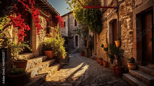 European Village landscape  from the coastal charm to scenic vineyards and historic villages  culminating in a serene sunset. Celebrate the timeless essence of European countryside.