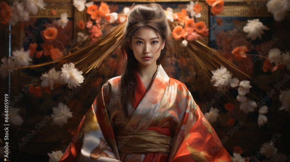 portrait of a woman in a kimono dress