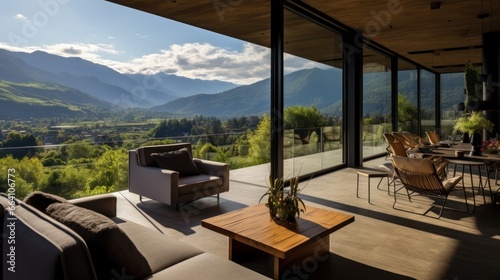 View from modern apartment to breathtaking mountain landscape with vegetation © Damian Sobczyk