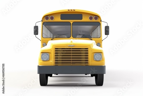 Front view of a school bus, rendered in 3D, against a white background. Generative AI