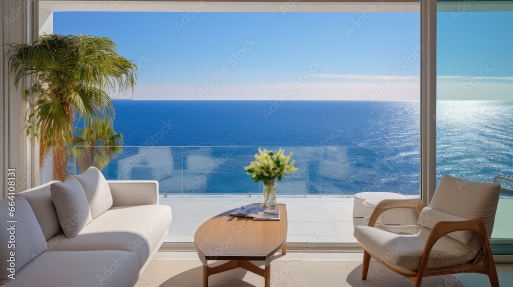 View from luxury apartment to open sea View from luxury apartment to open sea