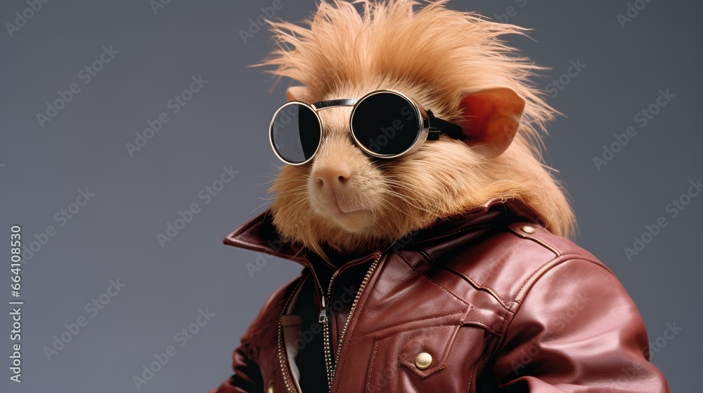 Anthropomorphic rocker guinea pig character portrait 