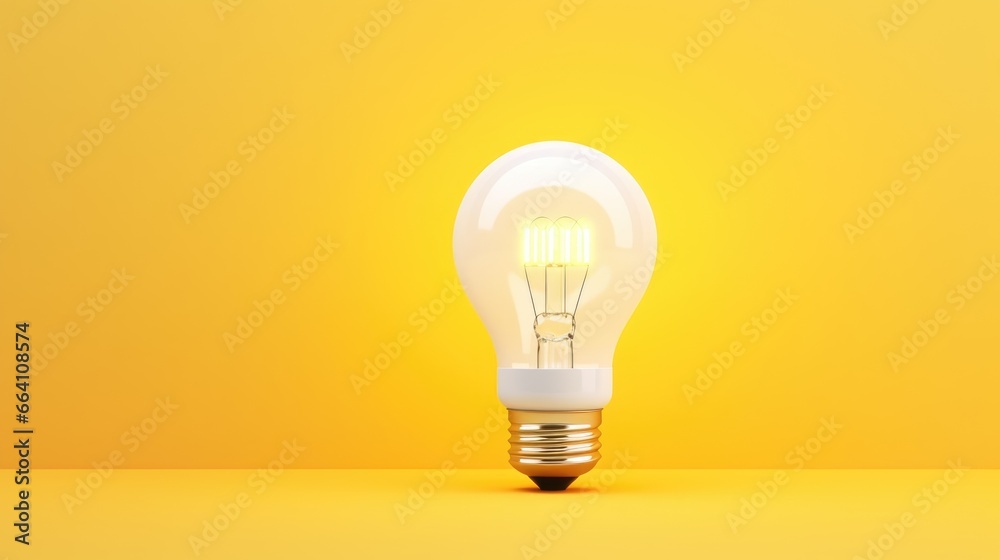 White light bulb on isolated yellow background with copy space