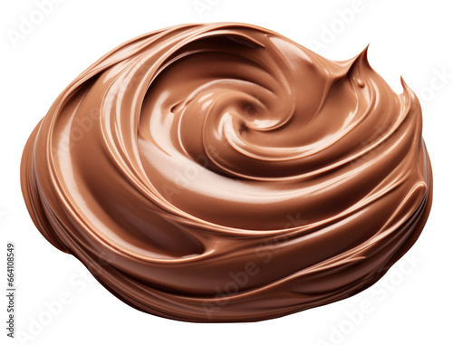 Melted chocolate cream on isolated transparent background, top view angle