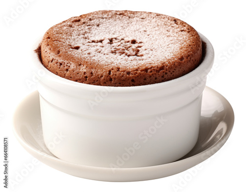 Chocolate souffle in white cup bowl on a transparent background