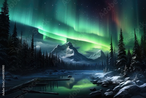 Multicolored Northern Lights (Aurora Borealis) in the night sky © InfiniteStudio