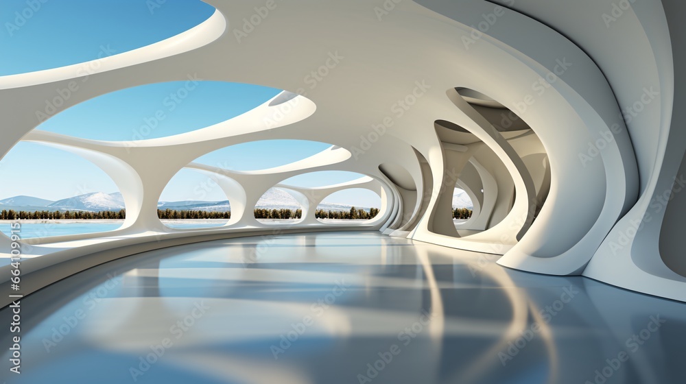 Luxury interior design of a modern building. 3d render of interior of modern office building. 3d illustration Luxury interior design of a modern building. 3d render of interior of modern office building. 3d illustration