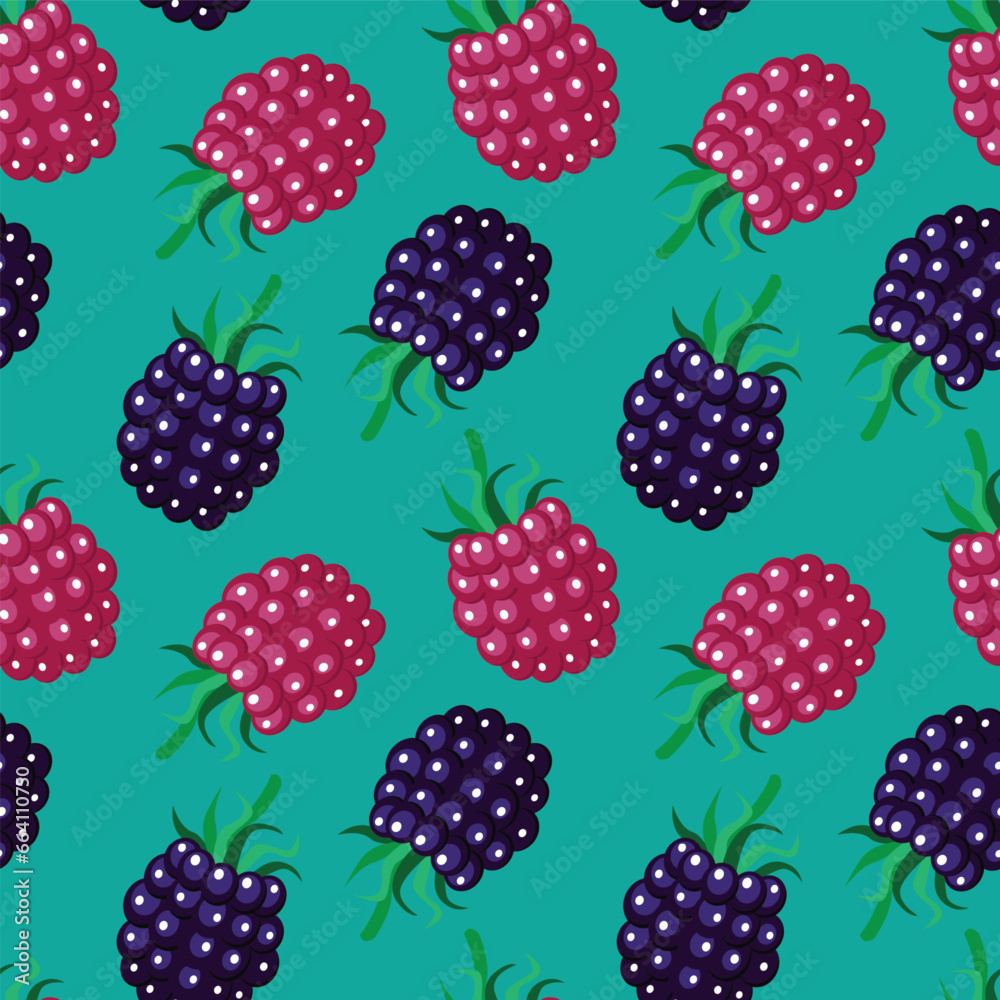 Blackberry and raspberry seamless pattern on colorful background. Vector illustration. Blackberry and raspberry seamless pattern on colorful background. Vector illustration.