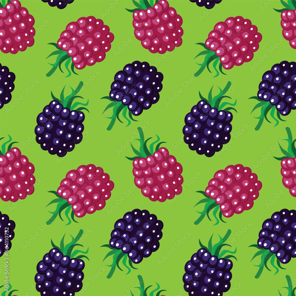 Blackberry and raspberry seamless pattern on colorful background. Vector illustration. Blackberry and raspberry seamless pattern on colorful background. Vector illustration.