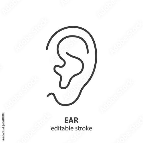 Ear line icon. Hearing vector symbol. Editable stroke.