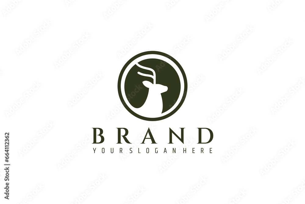 Vector logo design illustration of Deer in circle emblem badge Vector logo design illustration of Deer in circle emblem badge