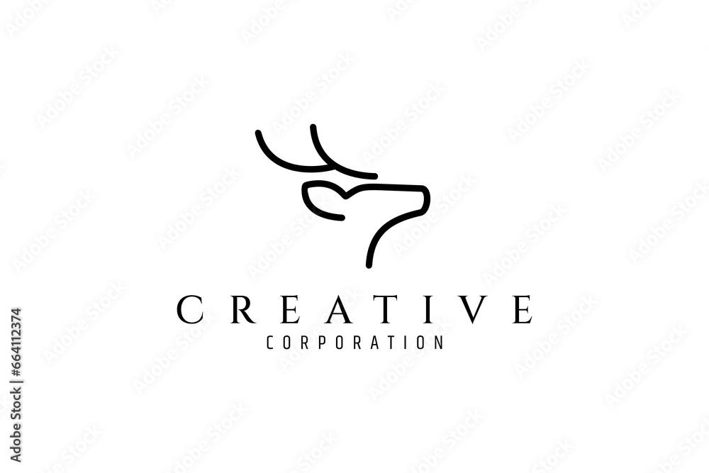 Deer head logo design with simple line art style Deer head logo design with simple line art style