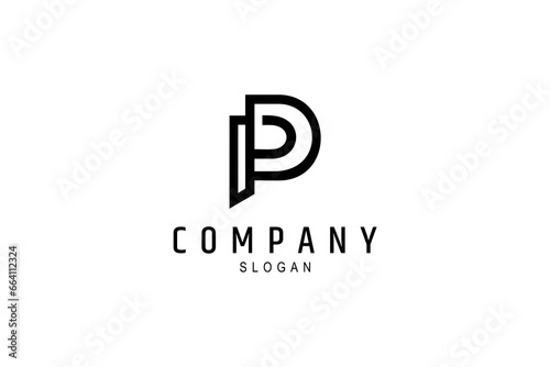 Abstract letter P logo with overlapping style in line art design
