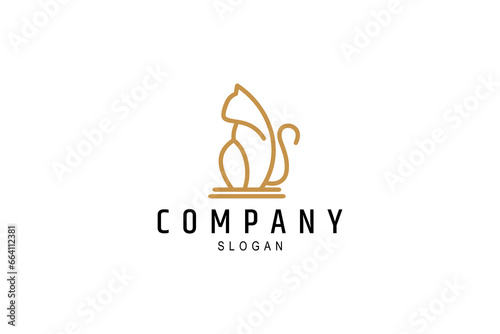 Sitting cat logo design in line art style with luxury colors