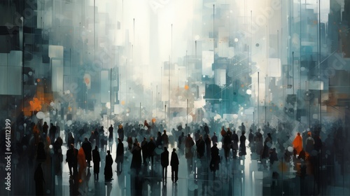 An abstract crowd of people in a city. Generative AI. 