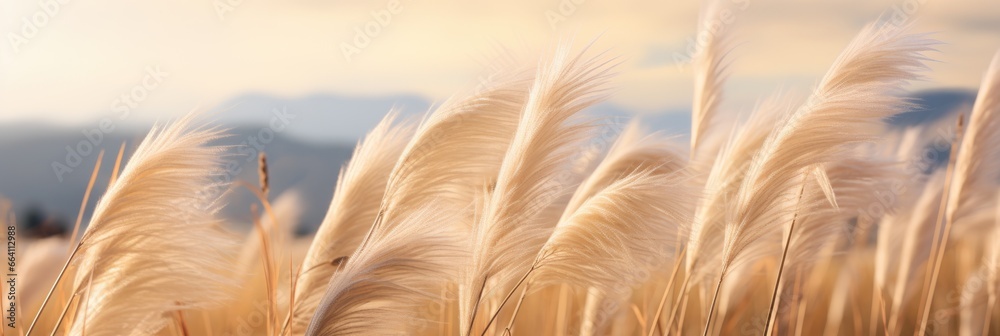 Pampas grass outdoor in light pastel colors. banner - obrazy, fototapety, plakaty 