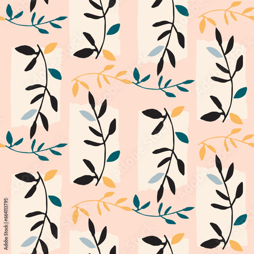 Modern scandi floral vector endless pattern. Organic summer gender neutral nature mix paper cut out wallpaper tile.