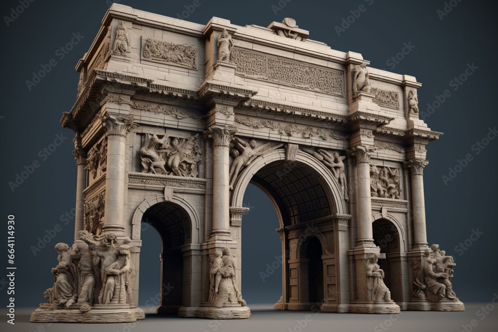 A grand structure resembling a triumphal arch, symbolizing victory and monumental architecture. Generative AI