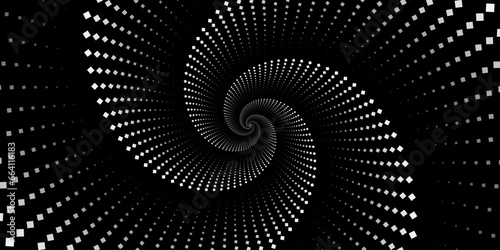 Swirling radial background. Black and white Halftone dotted background Pop art overlay texture.