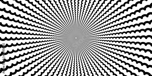 Black and white hypnotic background with curly lines. Vector Illustration.