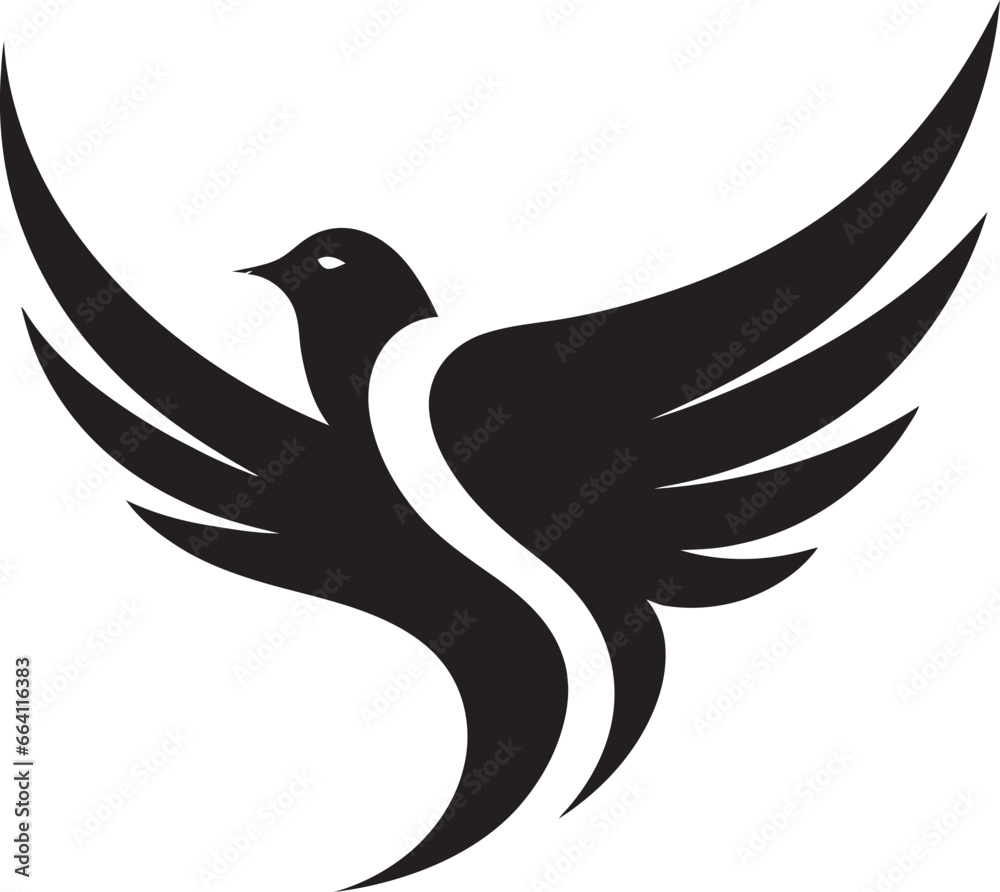 Obraz premium Black Dove Vector Logo with Wings Spread A Symbol of Freedom and Flight Black Dove Vector Logo with Olive Branch A Symbol of Peace and Harmony