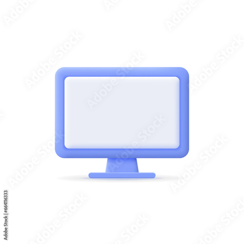 Computer monitor. 3d blank desktop screen icon. Device display mockup for web design, presentation, distant communication concept. Vector illustration isolated on white background