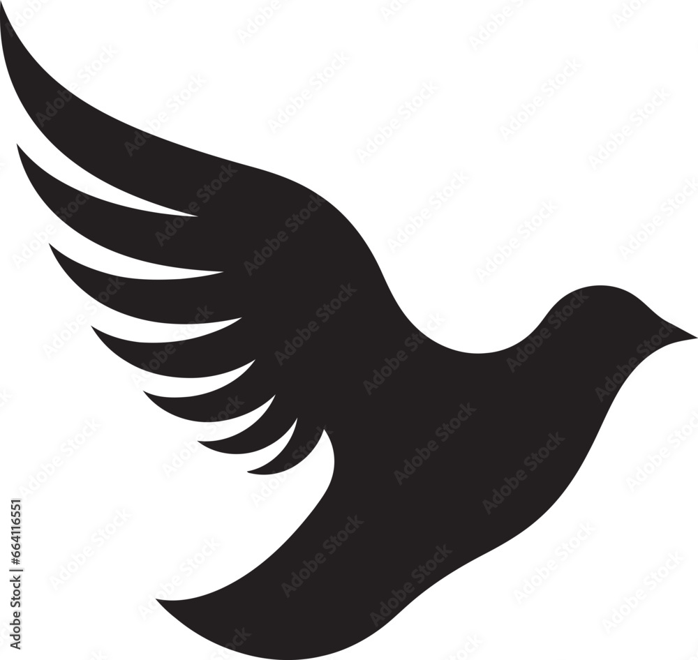 Obraz premium Black Dove Vector Logo with Calligraphic Background A Beautiful and Elegant Design Black Dove Vector Logo with Text and Swoosh A Dynamic and Energetic Design