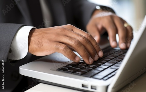 A close-up of businessman hands on a keyboard during a busy working day