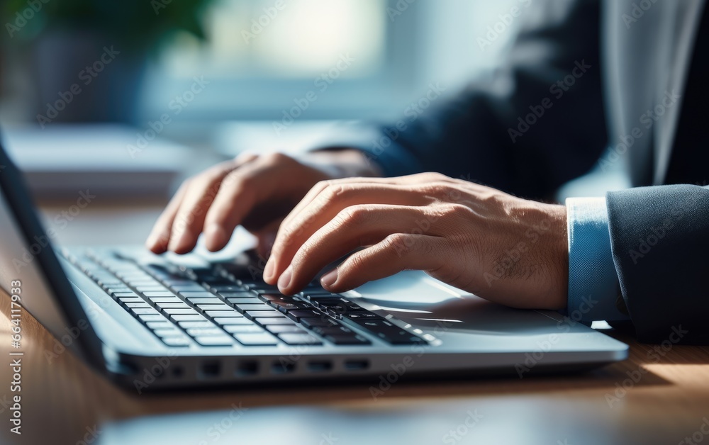 A close-up of businessman hands on a keyboard during a busy working day A close-up of businessman hands on a keyboard during a busy working day