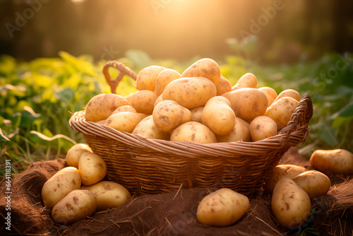 Good harvest of potatoes. Cultivation of potatoes. Farm and field. Harvested agricultural crops.