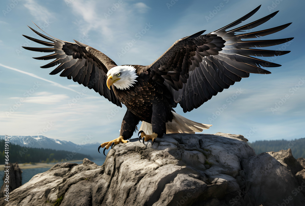 Photo Bald Eagle (Haliaeetus leucocephalus) taking off. Photo Bald Eagle (Haliaeetus leucocephalus) taking off.