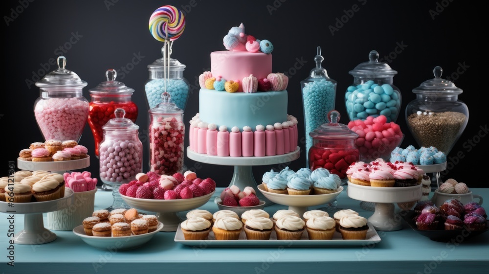 Colorful confectionery display: tempting assortment of handmade cupcakes and sweet treats