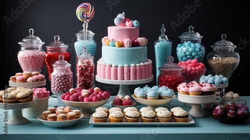 Colorful confectionery display  tempting assortment of handmade cupcakes and sweet treats