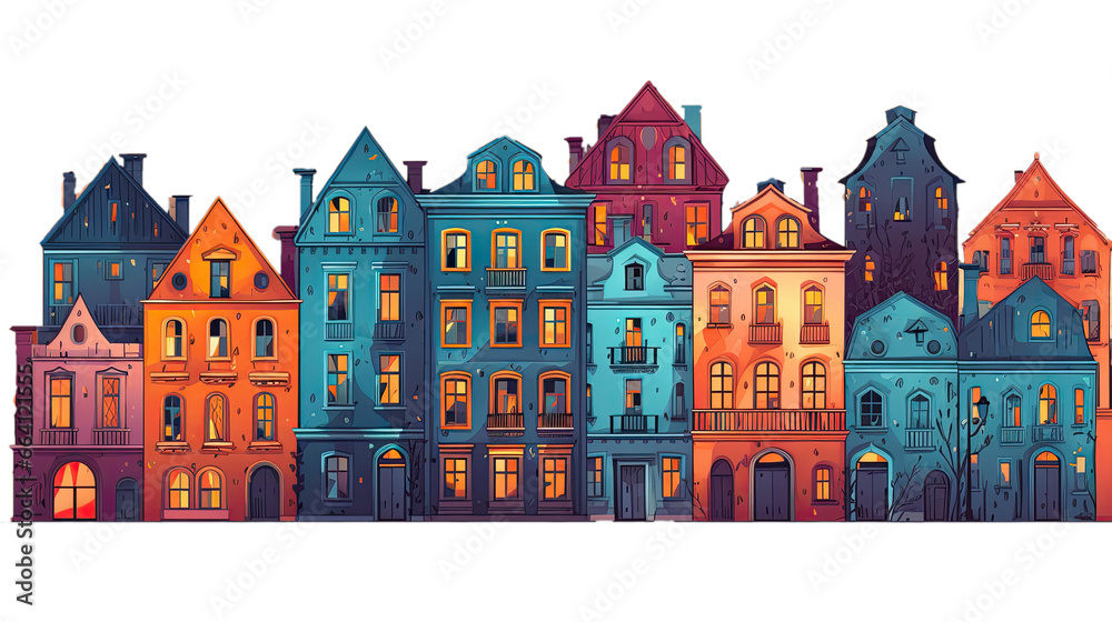 A series of colorful cozy houses. Generative ai