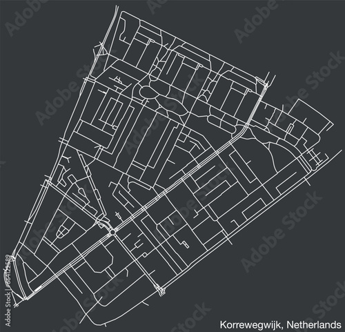 Detailed hand-drawn navigational urban street roads map of the Dutch city of KORREWEGWIJK, NETHERLANDS with solid road lines and name tag on vintage background