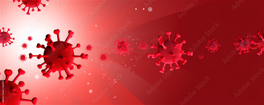 virus cells on red background. banner virus cells on red background. banner