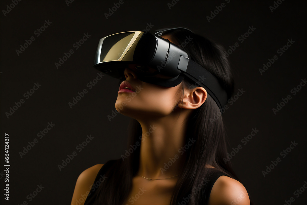 Young woman using glasses of virtual reality Young woman using glasses of virtual reality