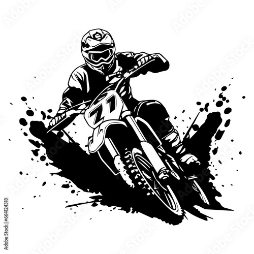 vector of black and white jumping racer riding the motocross