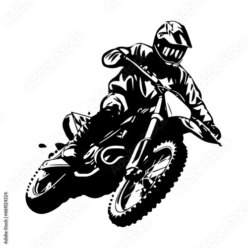 vector of black and white jumping racer riding the motocross