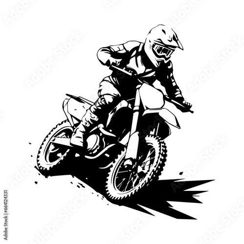 vector of black and white jumping racer riding the motocross