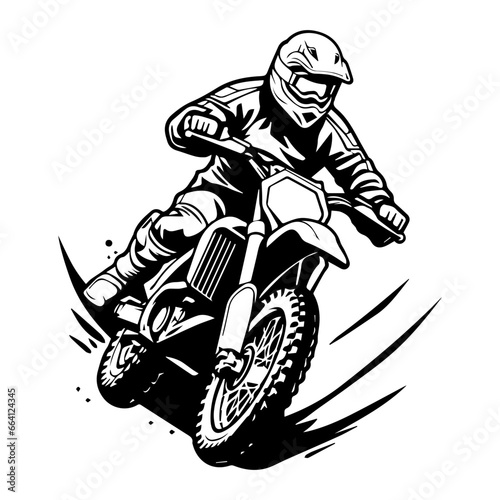vector of black and white jumping racer riding the motocross