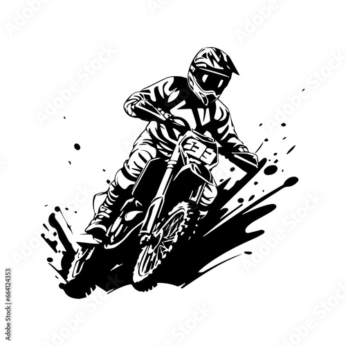 vector of black and white jumping racer riding the motocross
