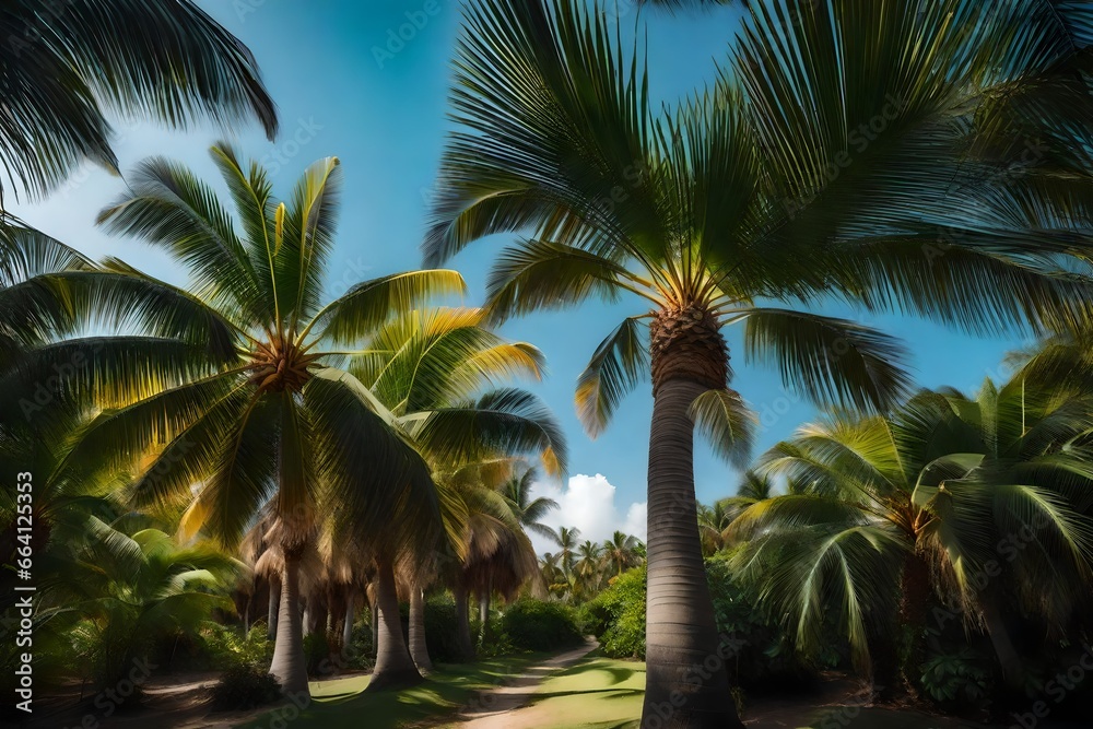 palm trees on the beach in the evening